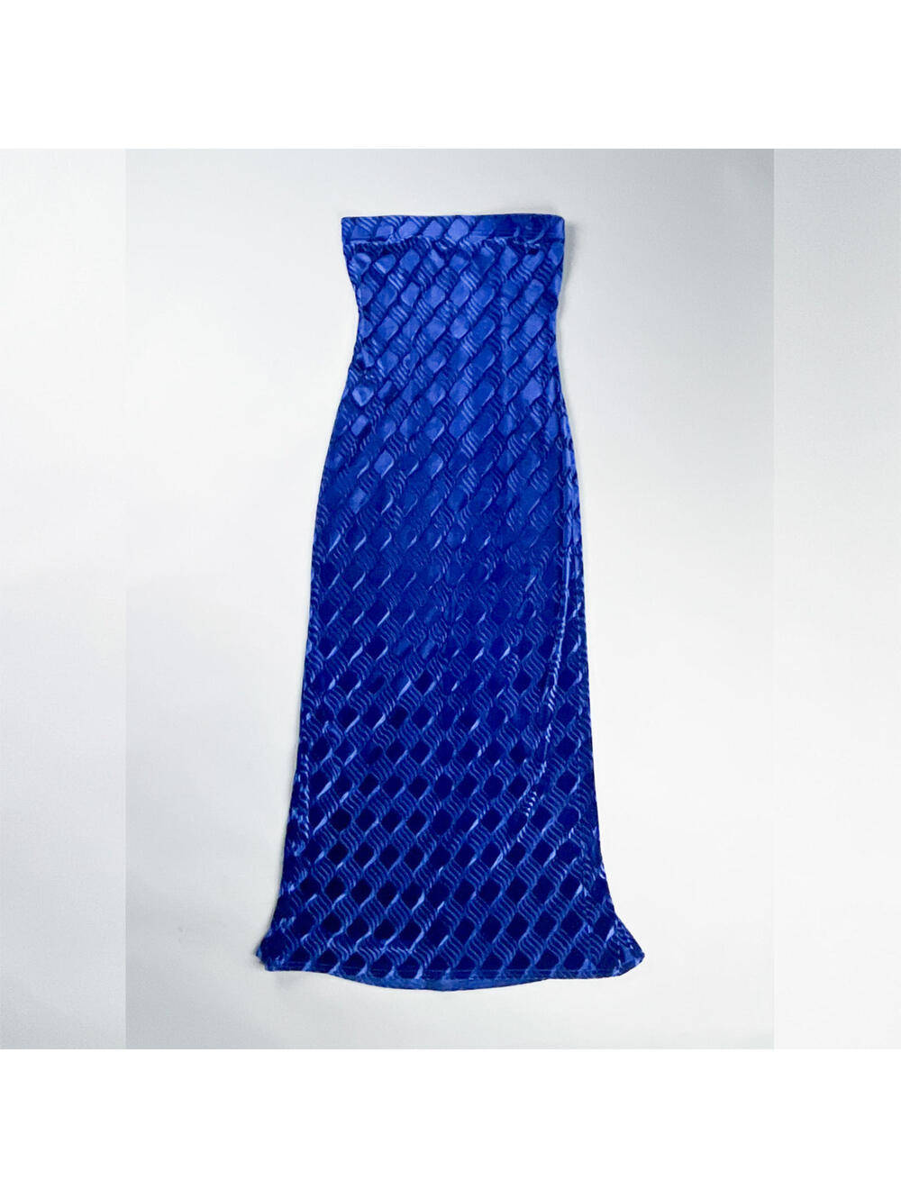 Scott McClintock Dress | Y2K Textured Blue Velvet Strapless Long Evening Dress
